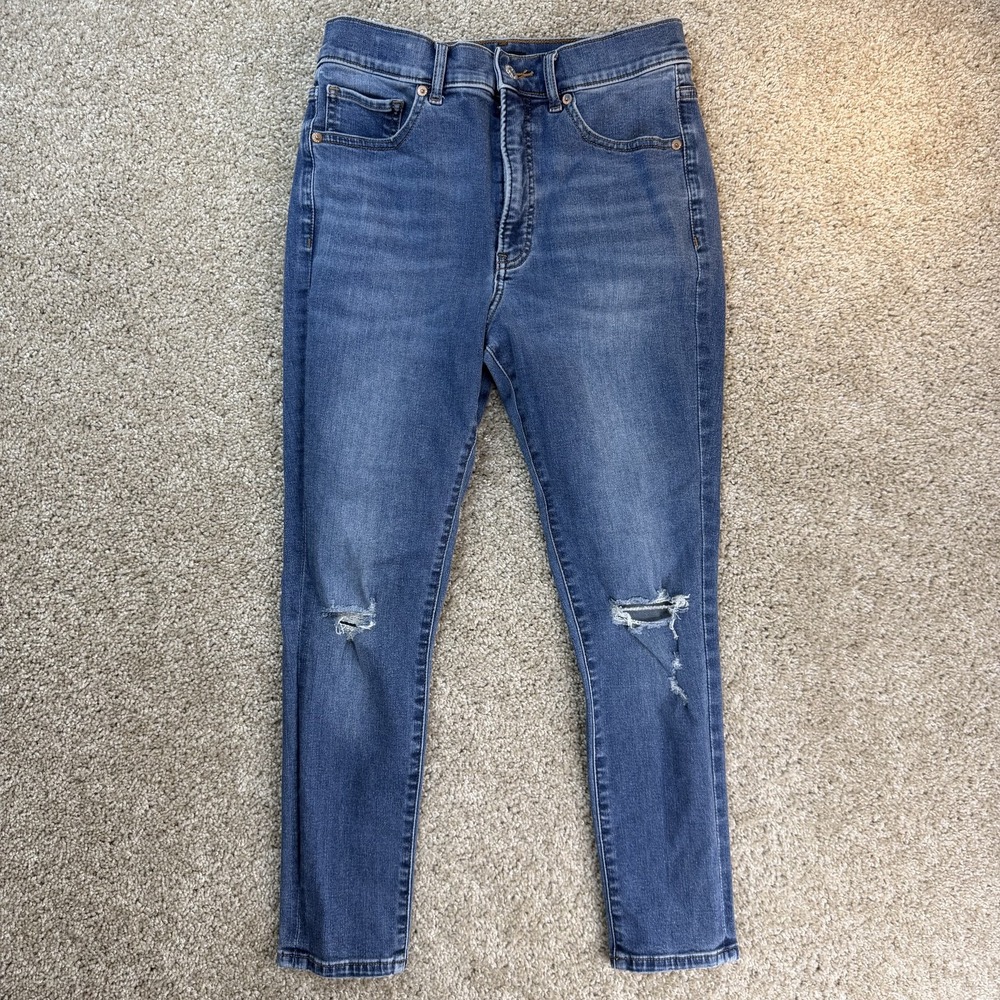 Express Skinny High Rise Jeans Womens 6 Med Wash Blue Distressed Denim Pants